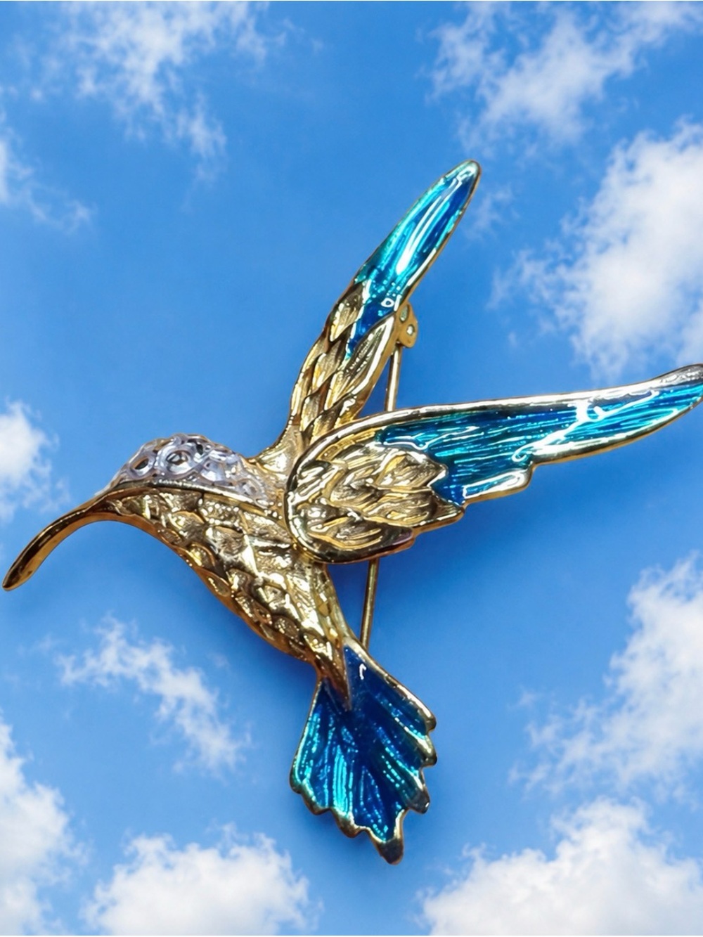🤩Brooch Elegant Gold and Blue Hummingbird Pin Bird